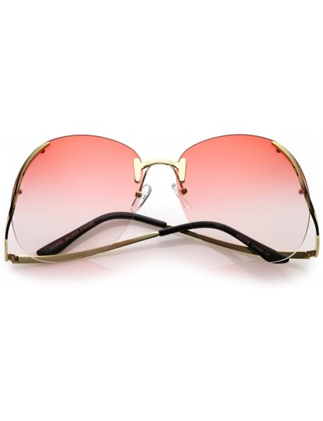 Oversized Women's Rimless Curved Metal Arms Round Color Tinted Lens Oversize Sunglasses 67mm - Gold / Red Gradient - CA186H3R...