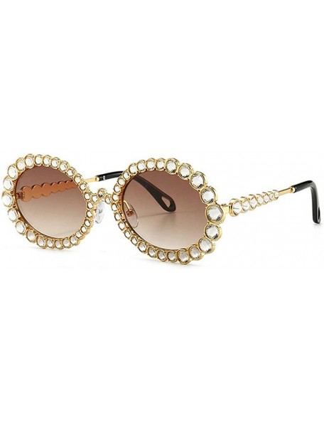Oval 2020 New Fashion Crystal Decorative Sunglasses Oval Frame Trend Hip Hop Sunglasses - Tea - CO1976NNL5I $12.03