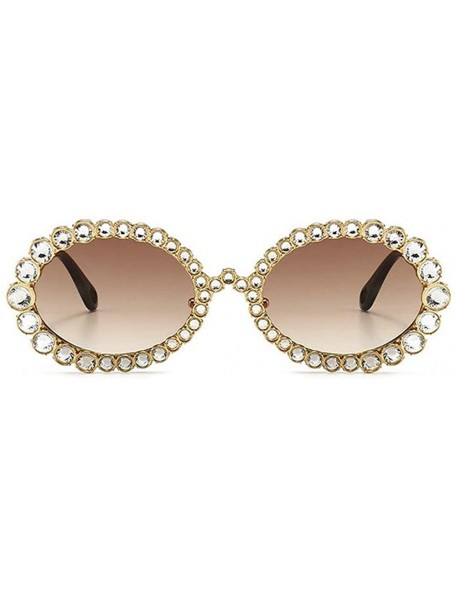 Oval 2020 New Fashion Crystal Decorative Sunglasses Oval Frame Trend Hip Hop Sunglasses - Tea - CO1976NNL5I $12.03