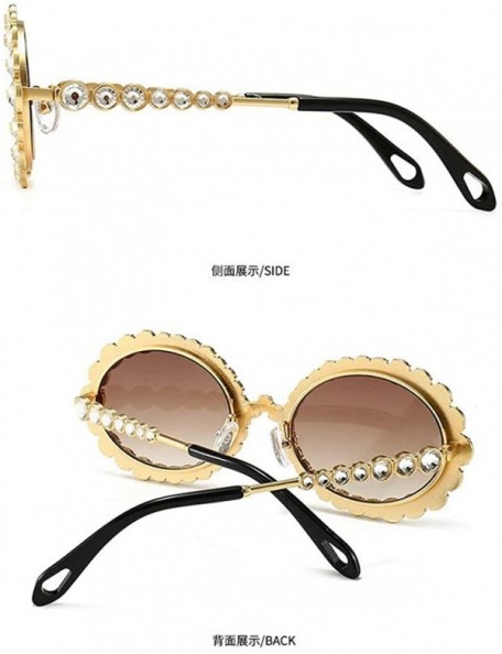 Oval 2020 New Fashion Crystal Decorative Sunglasses Oval Frame Trend Hip Hop Sunglasses - Tea - CO1976NNL5I $12.03
