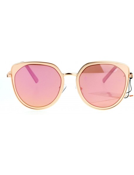 Round Designer Fashion Sunglasses Womens Metal Retro Half Round Frame UV 400 - Gold (Pink Mirror) - C7185NG303Q $10.02