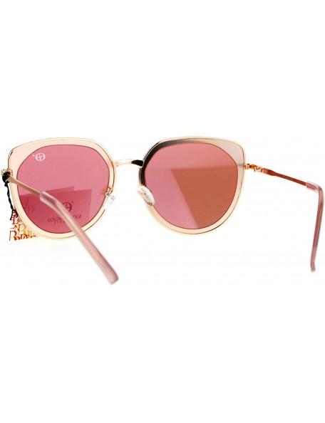 Round Designer Fashion Sunglasses Womens Metal Retro Half Round Frame UV 400 - Gold (Pink Mirror) - C7185NG303Q $10.02