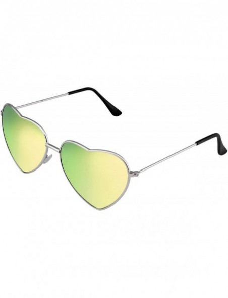 Aviator Cute Womens Metal Heart Shape Flash Mirrored Sunglasses - Silver Green Ice - CD11PQZ02EP $8.67