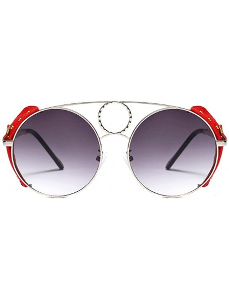 Round Women's Fashion Sunglasses Metal Round Frame Eyewear With Leather - Silver Gray - C518W7G28YS $49.82