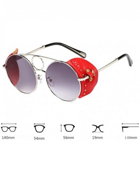 Round Women's Fashion Sunglasses Metal Round Frame Eyewear With Leather - Silver Gray - C518W7G28YS $49.82