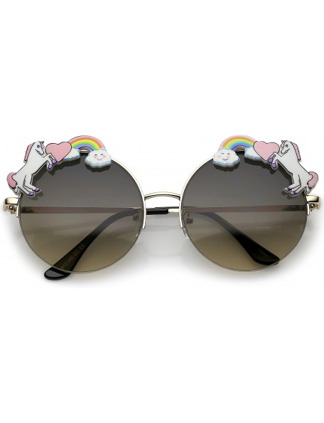 Rimless Unicorn Rainbow Semi Rimless Gradient Colored Round Lens Sunglasses 56mm - Gold / Smoke Beige - CT182GGSQWH $26.94