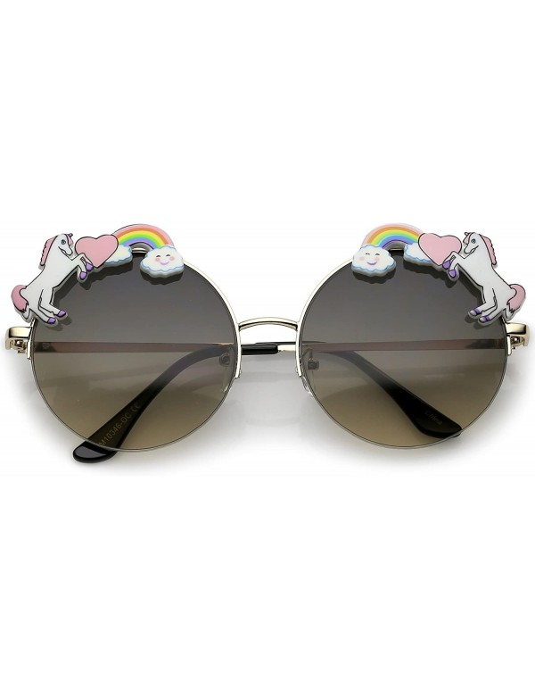 Rimless Unicorn Rainbow Semi Rimless Gradient Colored Round Lens Sunglasses 56mm - Gold / Smoke Beige - CT182GGSQWH $9.28