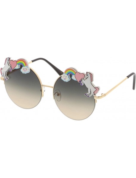 Rimless Unicorn Rainbow Semi Rimless Gradient Colored Round Lens Sunglasses 56mm - Gold / Smoke Beige - CT182GGSQWH $9.28