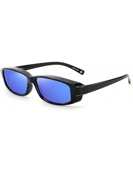 Rectangular Polarized Fits Over Glasses Sunglasses for Men Women Extra Small Size - Black Frame With Blue Mirrored Lens - CK1...