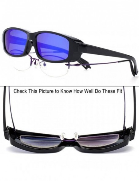 Rectangular Polarized Fits Over Glasses Sunglasses for Men Women Extra Small Size - Black Frame With Blue Mirrored Lens - CK1...