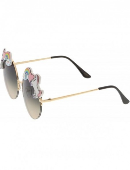 Rimless Unicorn Rainbow Semi Rimless Gradient Colored Round Lens Sunglasses 56mm - Gold / Smoke Beige - CT182GGSQWH $9.28