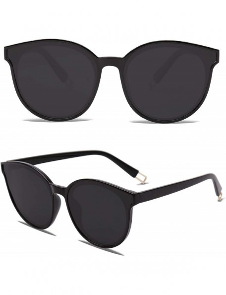 Oval Fashion Round Sunglasses for Women Men Oversized Vintage Shades SJ2057 - C1 Black Frame/Grey Lens - CM18D8YZAMC $17.63