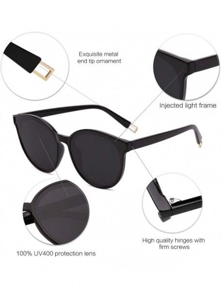 Oval Fashion Round Sunglasses for Women Men Oversized Vintage Shades SJ2057 - C1 Black Frame/Grey Lens - CM18D8YZAMC $17.63