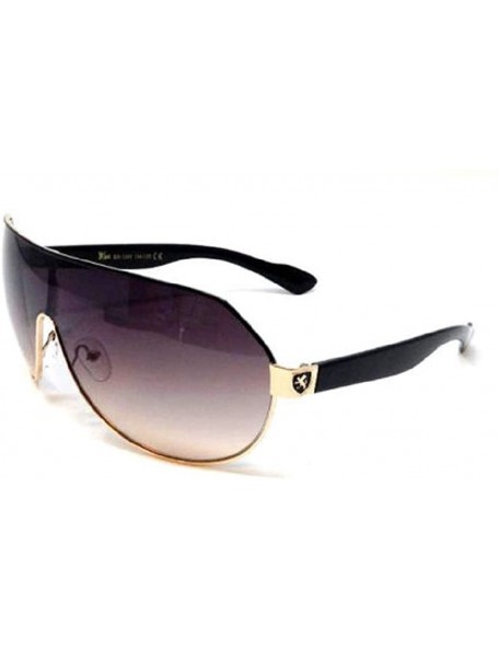 Oversized Khan Shield Aviator Wrap Around Sunglasses - Gold & Black Frame - CN18SD2LZ8T $8.72