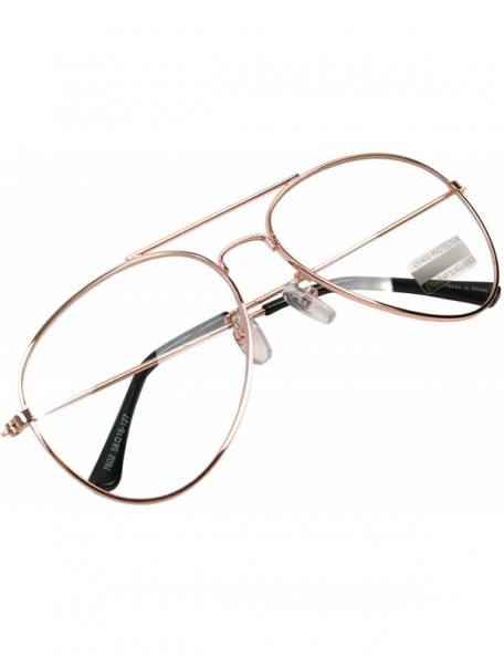 Aviator Vintage Aviator Eyeglasses Metal Frames Clear Lens Glasses Non-prescription - Pink Gold 76021 - C518LY2E27Q $7.49
