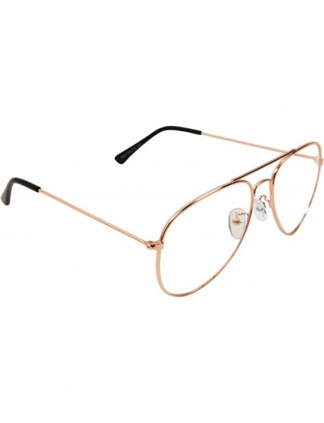 Aviator Vintage Aviator Eyeglasses Metal Frames Clear Lens Glasses Non-prescription - Pink Gold 76021 - C518LY2E27Q $7.49