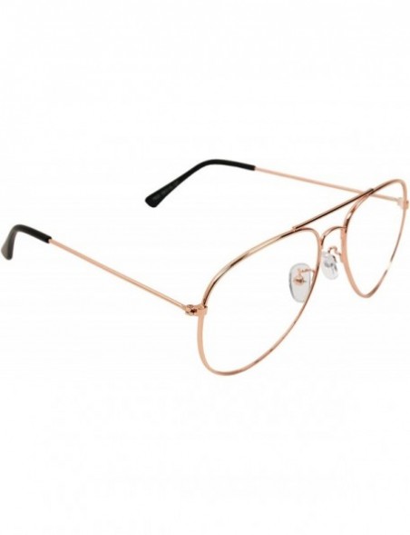 Aviator Vintage Aviator Eyeglasses Metal Frames Clear Lens Glasses Non-prescription - Pink Gold 76021 - C518LY2E27Q $7.49