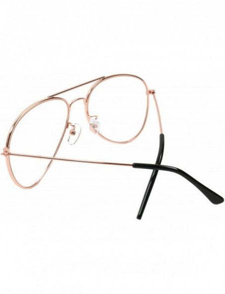 Aviator Vintage Aviator Eyeglasses Metal Frames Clear Lens Glasses Non-prescription - Pink Gold 76021 - C518LY2E27Q $7.49