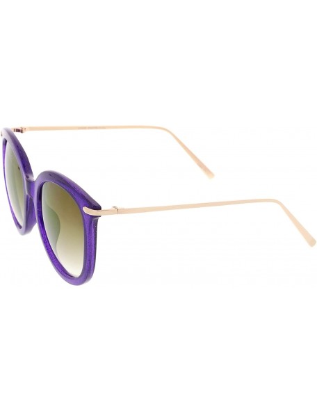 Round Women's Transparent Glitter Frame Ultra Slim Metal Temple Round Sunglasses 56mm - Purple-gold / Purple Mirror - C912OBE...