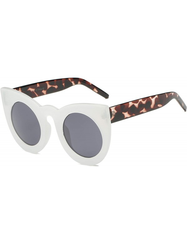 Round Women Round Cat Eye Oversized Designer Sunglasses - White - CH18I9QDKYU $9.61