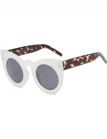 Round Women Round Cat Eye Oversized Designer Sunglasses - White - CH18I9QDKYU $9.61