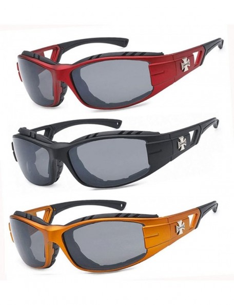 Sport 3 Pairs Padded Foam Wind Resistant Riding Sunglasses - Red/Black/Orange - C712OC1WAX3 $43.38