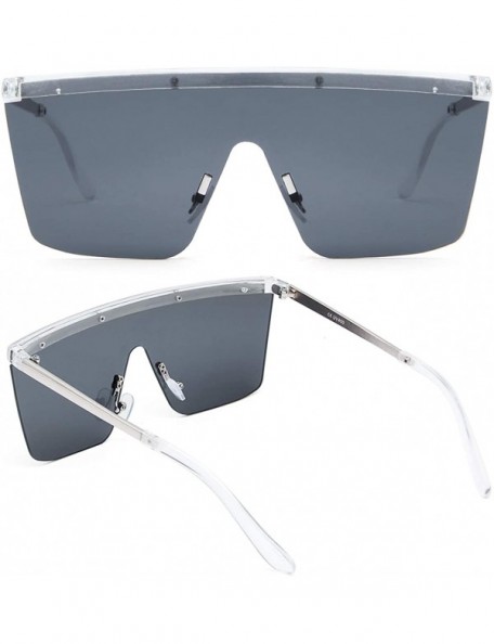 Shield Flat Top Square Fashion Shield Sunglasses for Women Man Oversized One Piece Lens Sun Glasses - Grey - CN18WOEEEDZ $8.91