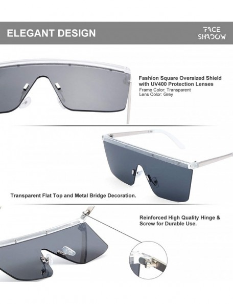 Shield Flat Top Square Fashion Shield Sunglasses for Women Man Oversized One Piece Lens Sun Glasses - Grey - CN18WOEEEDZ $8.91