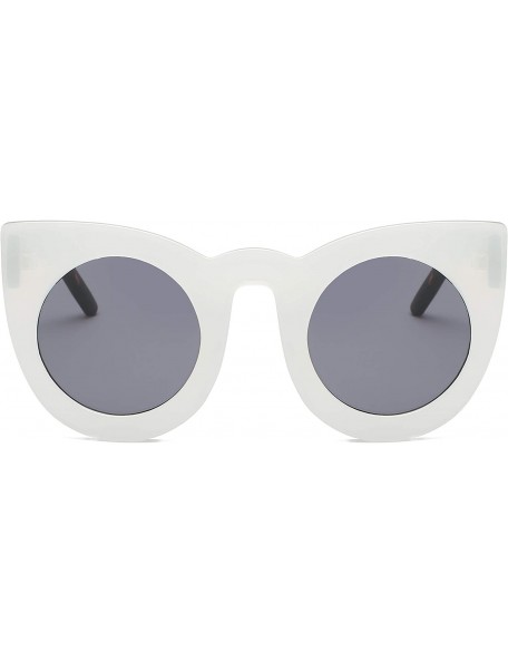 Round Women Round Cat Eye Oversized Designer Sunglasses - White - CH18I9QDKYU $9.61