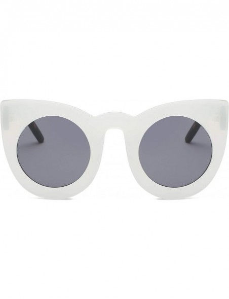 Round Women Round Cat Eye Oversized Designer Sunglasses - White - CH18I9QDKYU $9.61