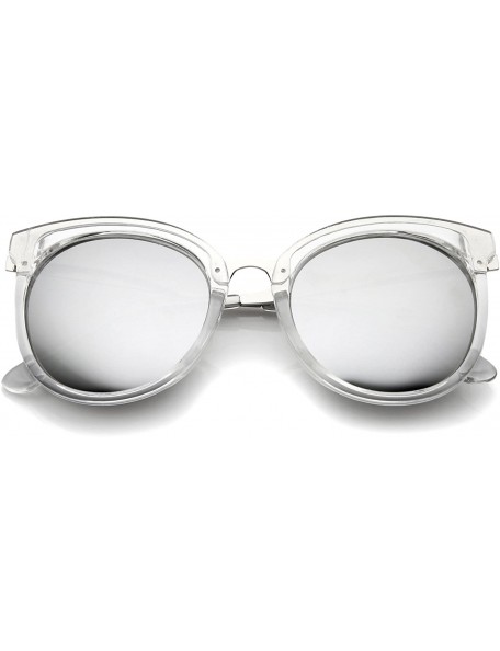 Cat Eye Womens Fashion Oversized Mirrored Lens Round Cat Eye Sunglasses 56mm - Clear-silver / Silver Mirror - CD12J18F8RN $18.95