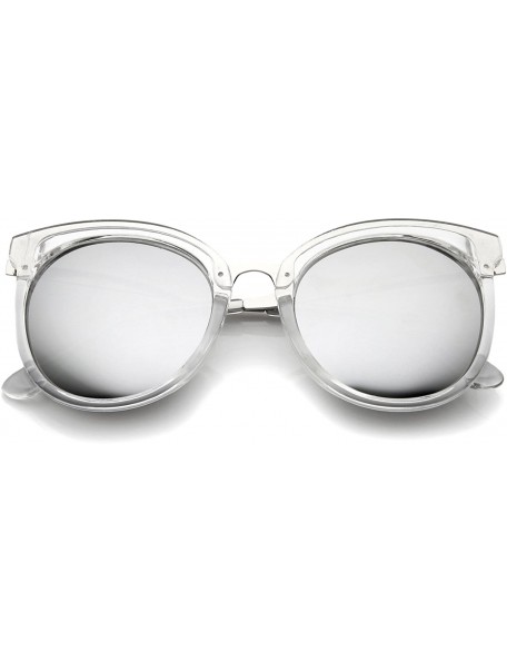 Cat Eye Womens Fashion Oversized Mirrored Lens Round Cat Eye Sunglasses 56mm - Clear-silver / Silver Mirror - CD12J18F8RN $10.36