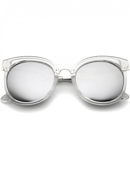 Cat Eye Womens Fashion Oversized Mirrored Lens Round Cat Eye Sunglasses 56mm - Clear-silver / Silver Mirror - CD12J18F8RN $10.36