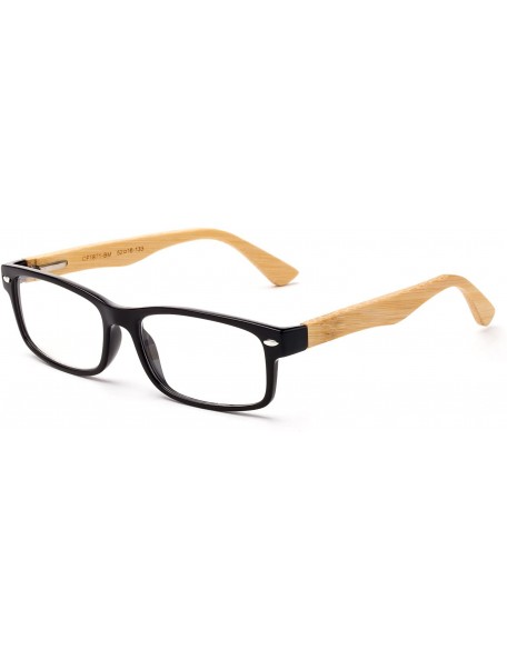 Oval Real Bamboo Arms Rectangle Simple Design Modern Clear Lens Glasses with Spring Hinge - CC12L9PRCU7 $11.69