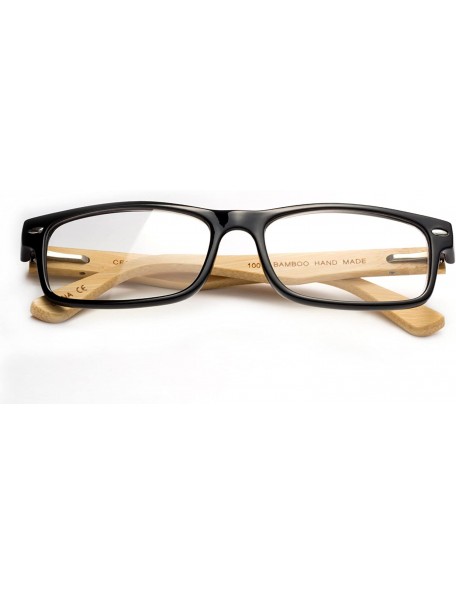 Oval Real Bamboo Arms Rectangle Simple Design Modern Clear Lens Glasses with Spring Hinge - CC12L9PRCU7 $11.69