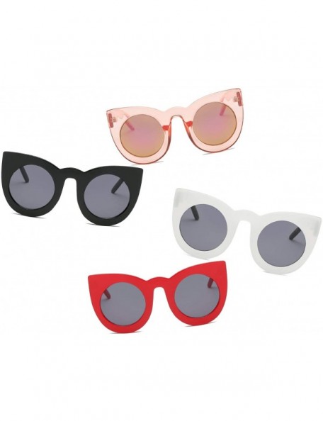 Round Women Round Cat Eye Oversized Designer Sunglasses - White - CH18I9QDKYU $9.61