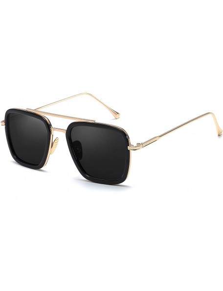 Aviator Retro Pilot Sunglasses Square Metal Frame for Men Women Sunglasses Classic Downey Tony Stark Gradient Lens - C0188WMM...