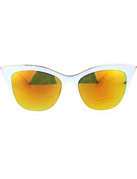Butterfly Cateye Butterfly Sunglasses Designer Fashion Womens Shades Metal Top - White (Orange Mirror) - CW188LR6G46 $8.28