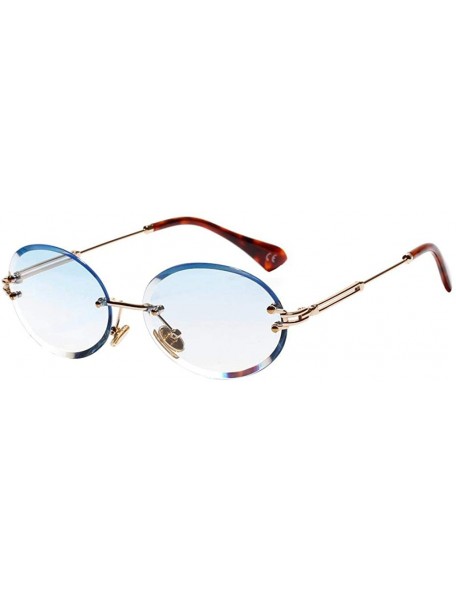 Rimless Women Small Oval Rimless Diamond Cutting Lens Sun Glasses Beach Travel Eyewear - Blue - CW190HSZZO5 $18.88