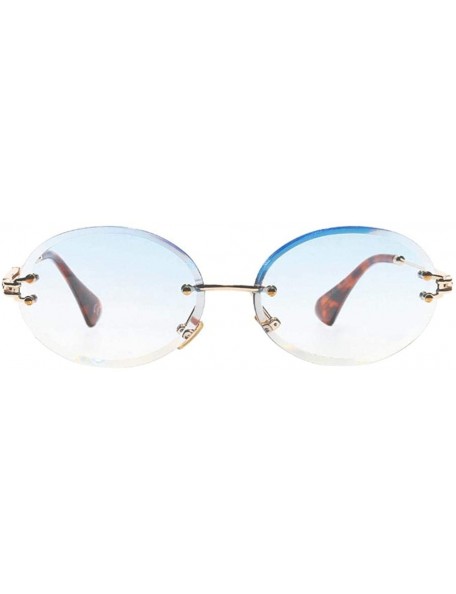 Rimless Women Small Oval Rimless Diamond Cutting Lens Sun Glasses Beach Travel Eyewear - Blue - CW190HSZZO5 $9.06