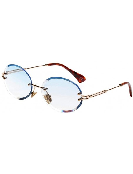 Rimless Women Small Oval Rimless Diamond Cutting Lens Sun Glasses Beach Travel Eyewear - Blue - CW190HSZZO5 $9.06