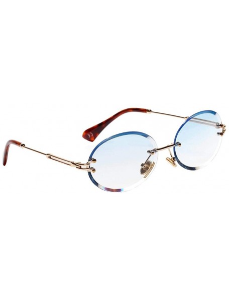 Rimless Women Small Oval Rimless Diamond Cutting Lens Sun Glasses Beach Travel Eyewear - Blue - CW190HSZZO5 $9.06