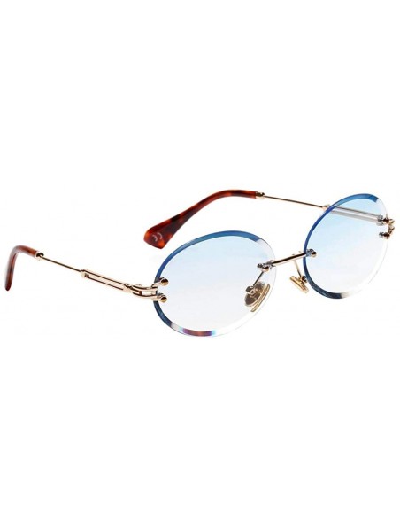 Rimless Women Small Oval Rimless Diamond Cutting Lens Sun Glasses Beach Travel Eyewear - Blue - CW190HSZZO5 $9.06