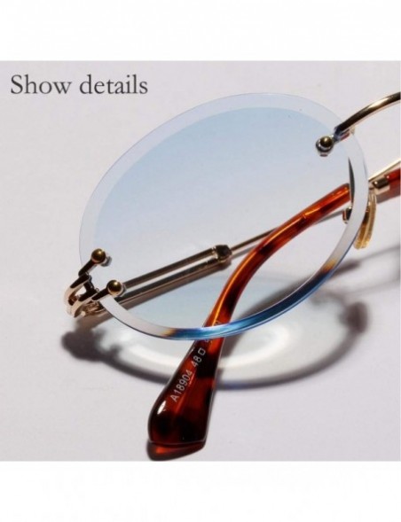 Rimless Women Small Oval Rimless Diamond Cutting Lens Sun Glasses Beach Travel Eyewear - Blue - CW190HSZZO5 $9.06