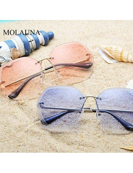 Oversized Luxury Rimless Sunglasses Women Designer Sun Glasses For Female Alloy Frame Big Shades Glasses - C7 Gold-pink - CS1...