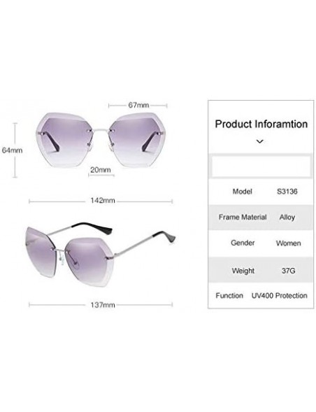 Oversized Luxury Rimless Sunglasses Women Designer Sun Glasses For Female Alloy Frame Big Shades Glasses - C7 Gold-pink - CS1...
