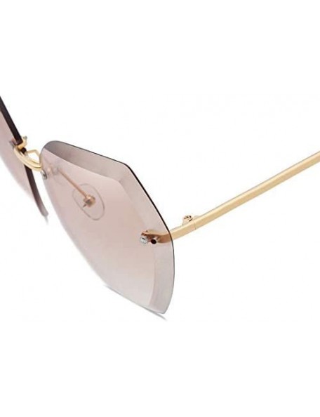 Oversized Luxury Rimless Sunglasses Women Designer Sun Glasses For Female Alloy Frame Big Shades Glasses - C7 Gold-pink - CS1...