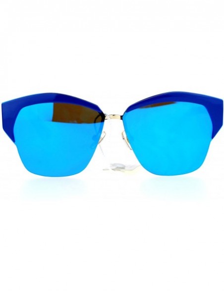 Wayfarer Mirrored Lens Futuristic Octagon Half Rim Cat Eye Sunglasses - Navy Blue - CI1208IO0M9 $10.21