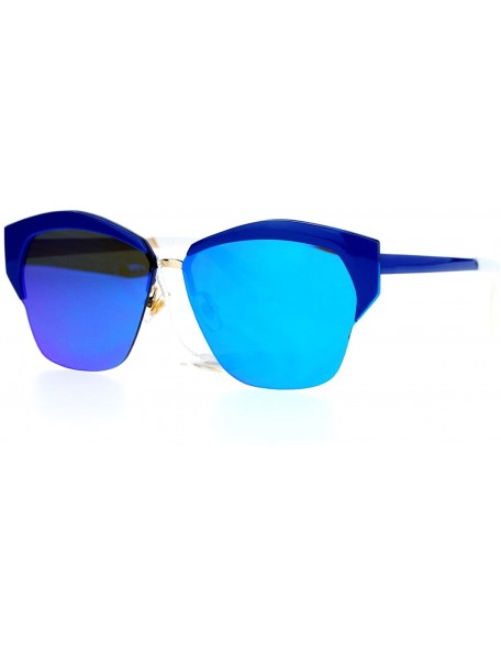 Wayfarer Mirrored Lens Futuristic Octagon Half Rim Cat Eye Sunglasses - Navy Blue - CI1208IO0M9 $10.21