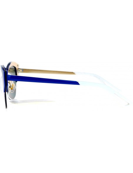 Wayfarer Mirrored Lens Futuristic Octagon Half Rim Cat Eye Sunglasses - Navy Blue - CI1208IO0M9 $10.21